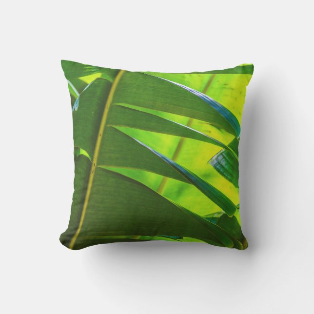 Banana Leaves & Flower Hawaiian Reversible Outdoor Outdoor Pillow (Front)