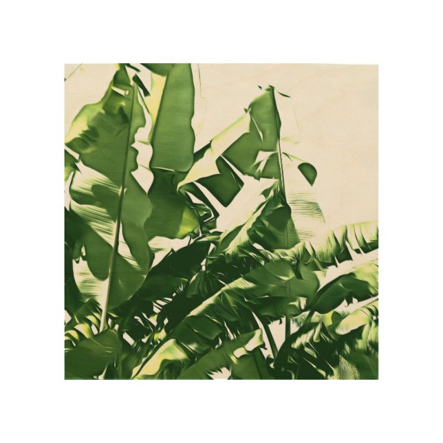 Banana Leaves Green Monochromatic Painting Wood Wall Art (Front)