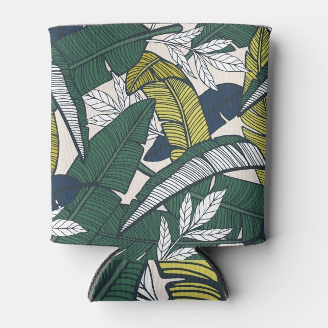 Banana Leaves Hand Drawn Illustration. Can Cooler (Front)