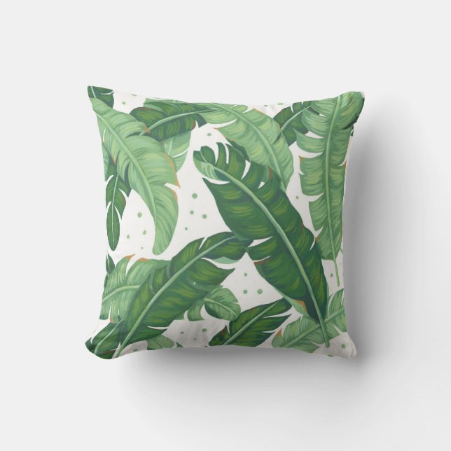 Banana Leaves Illustration Throw Pillow (Front)