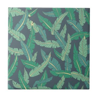 Banana Leaves Midnight Blue Seamless Ceramic Tile