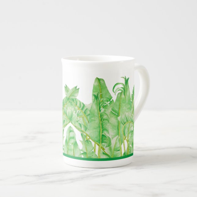 Banana Leaves on a Bone China Mug (Front Right)