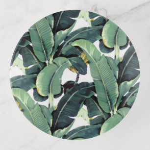 Banana Leaves Palm Tree Round Trinket Tray