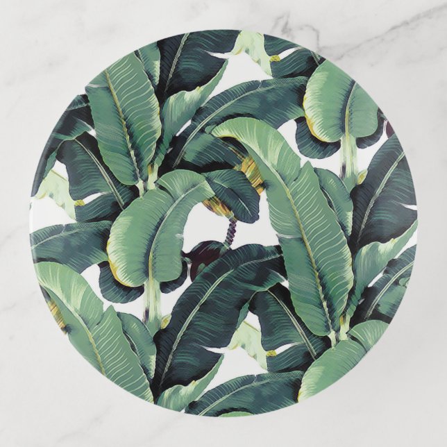 Banana Leaves Palm Tree Round Trinket Tray (Front)