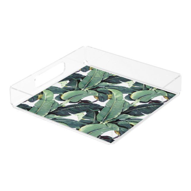 Banana Leaves Palm Tree Square Acrylic Tray (Angled)