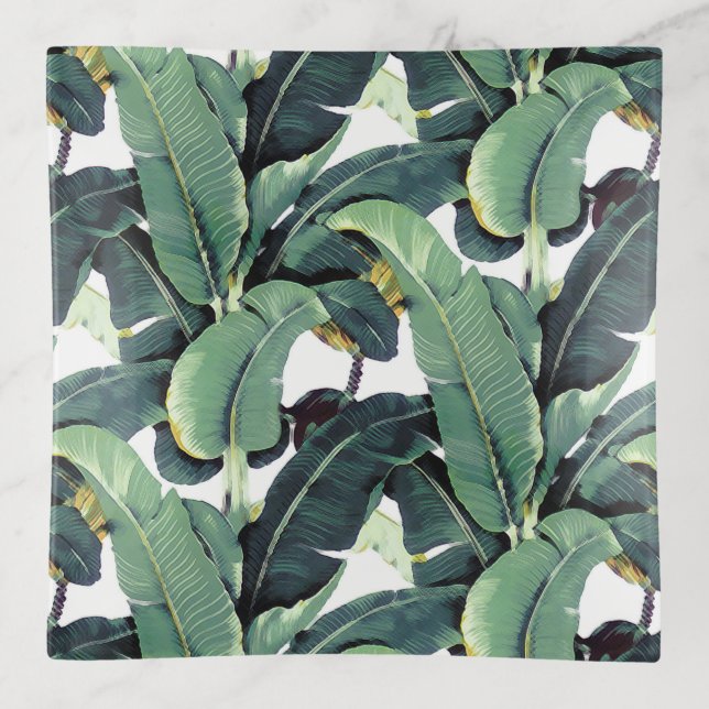 Banana Leaves Palm Tree Square Trinket Tray (Front)