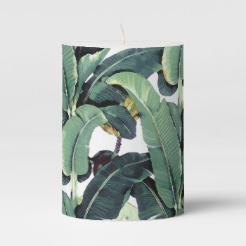 Banana Leaves Palm Tree Tropical Pillar Candle by RockPaperDove at Zazzle