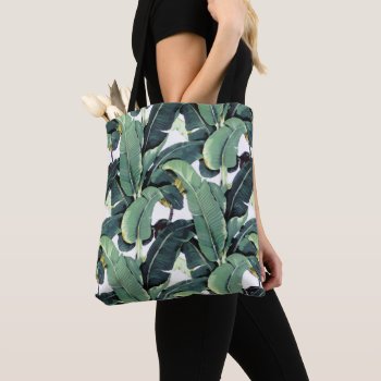 Banana Leaves Palm Tree Tropical Print Tote Bag by RockPaperDove at Zazzle
