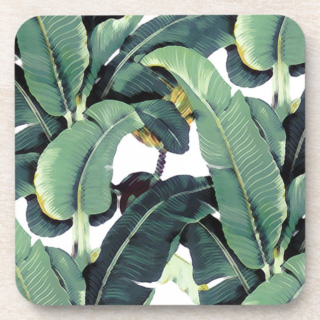 Banana Leaves Palm Tropical Hard Plastic Coaster (Front)