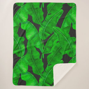 Banana leaves pattern sherpa blanket