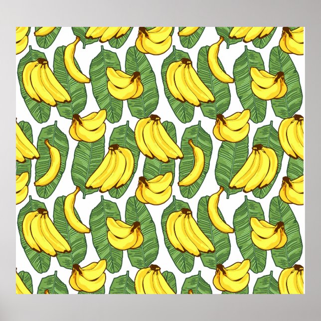 Banana Leaves: Tropical Fruit Pattern Poster (Front)