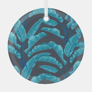 Banana Leaves: Vintage Tropical Pattern. Glass Ornament