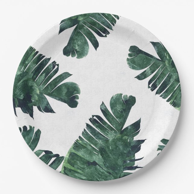 Banana Leaves Watercolor Paper Plates (Front)