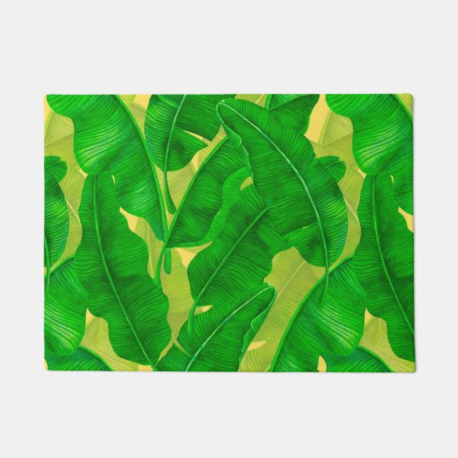 Banana leaves watercolor pattern doormat (Front)