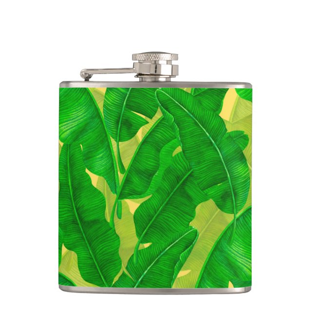 Banana leaves watercolor pattern flask (Front)