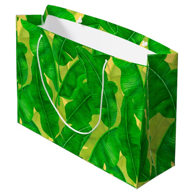 Banana leaves watercolor pattern large gift bag (Back Angled)