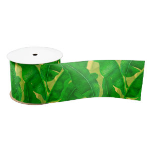 Banana leaves watercolor pattern satin ribbon