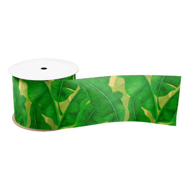 Banana leaves watercolor pattern satin ribbon (Spool)