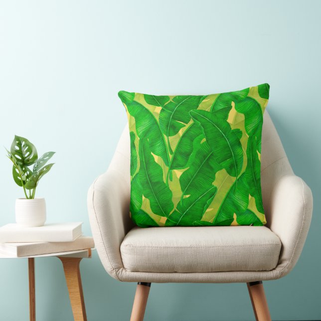Banana leaves watercolor pattern throw pillow (Chair)