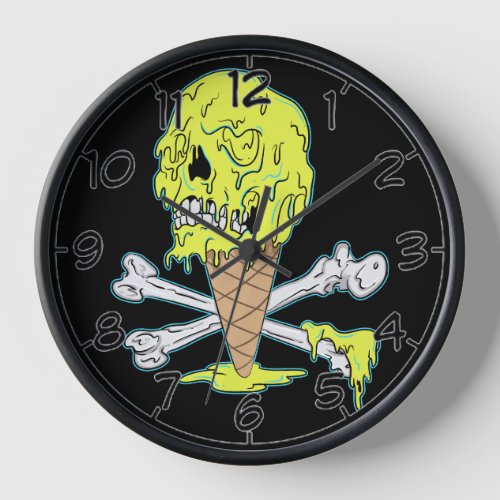 Banana Melting Ice Cream Dripping Skull Clock