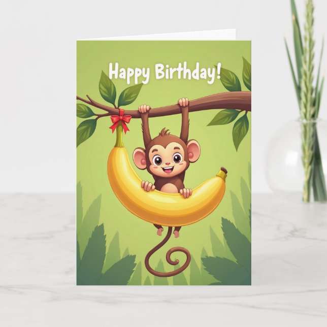 Banana Monkey Birthday Card (Front)