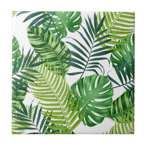 Banana Monstera Palm Green Tropical Leaves Ceramic Tile
