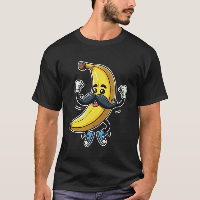 Banana Mustache Funny Dancing Banana T-Shirt (Front)