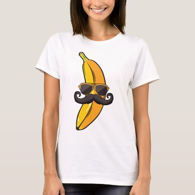 Banana Mustache Sunglasses Face Funny Fruit Cool B T-Shirt (Front)