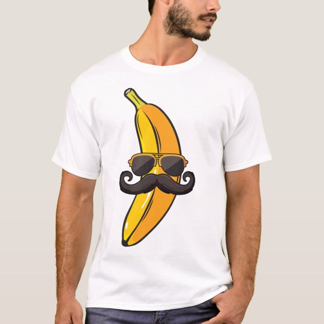 Banana Mustache Sunglasses Face Funny Fruit Cool B T-Shirt (Front)