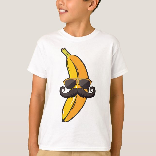 Banana Mustache Sunglasses Face Funny Fruit Cool B T-Shirt (Front)