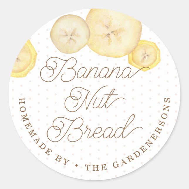 Banana Nut Bread Watercolor Treat Classic Round Sticker (Front)