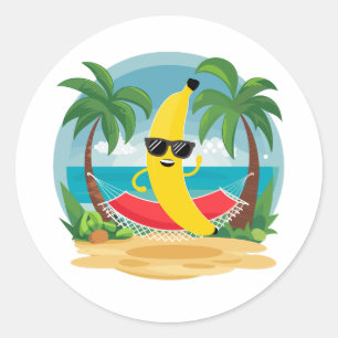 Banana on the hammock on the beach classic round sticker