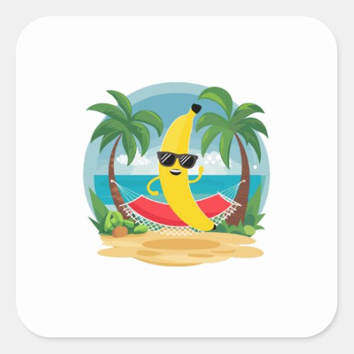 Banana on the hammock on the beach square sticker