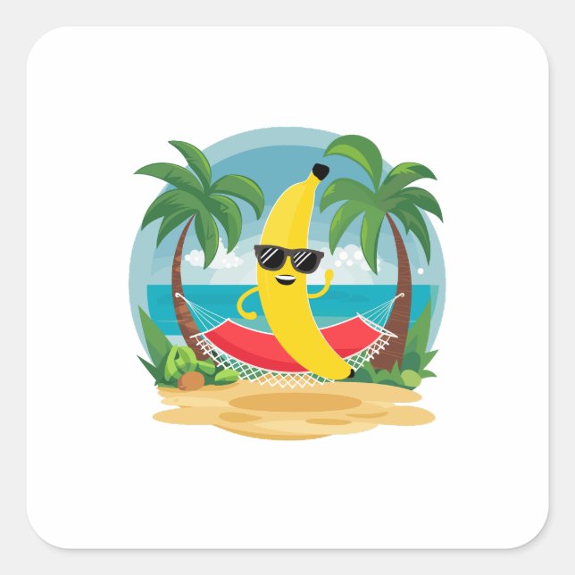 Banana on the hammock on the beach square sticker (Front)