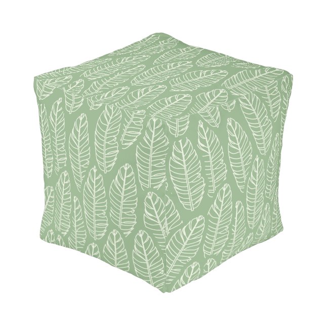 Banana Palm Leaf Pattern Pouf (Angled Front)