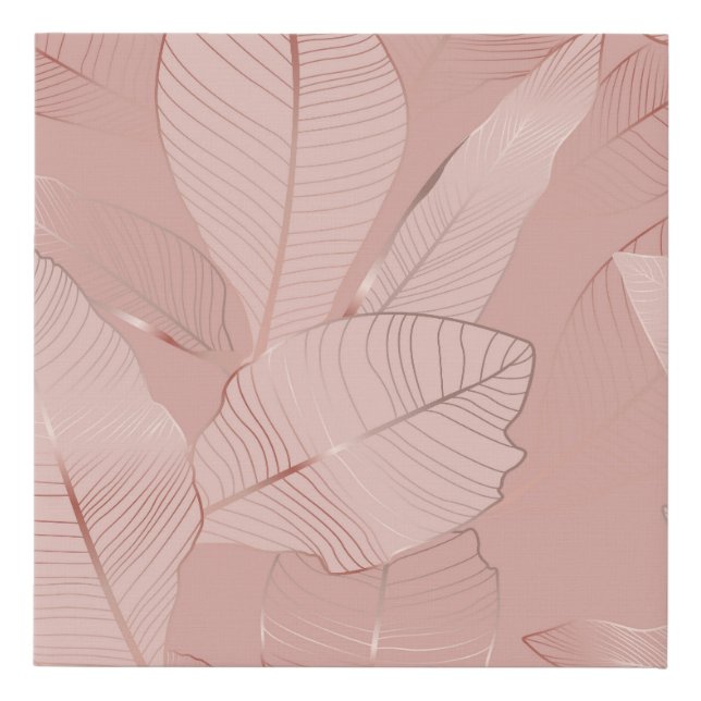 Banana, palm leaves: shiny copper. faux canvas print (Front)