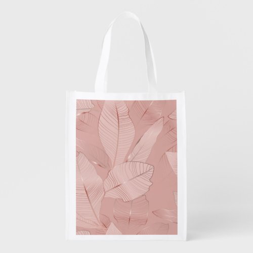 Banana palm leaves shiny copper grocery bag