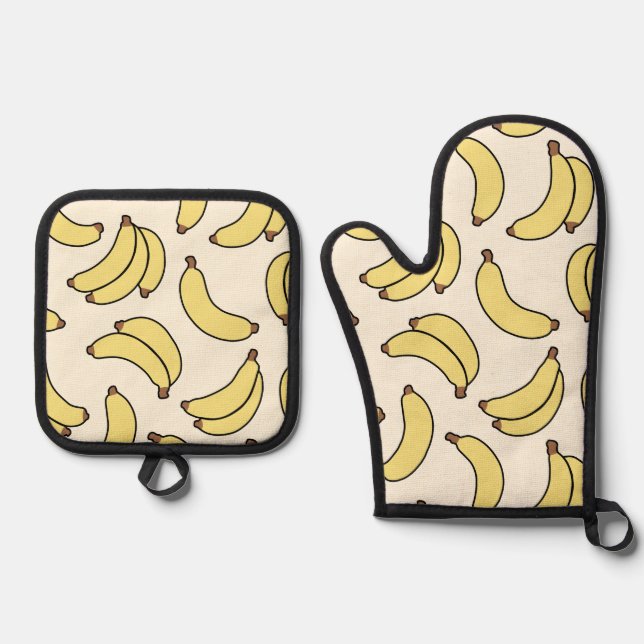 Banana Parade Butter Yellow Oven Mitt & Pot Holder Set (Front)