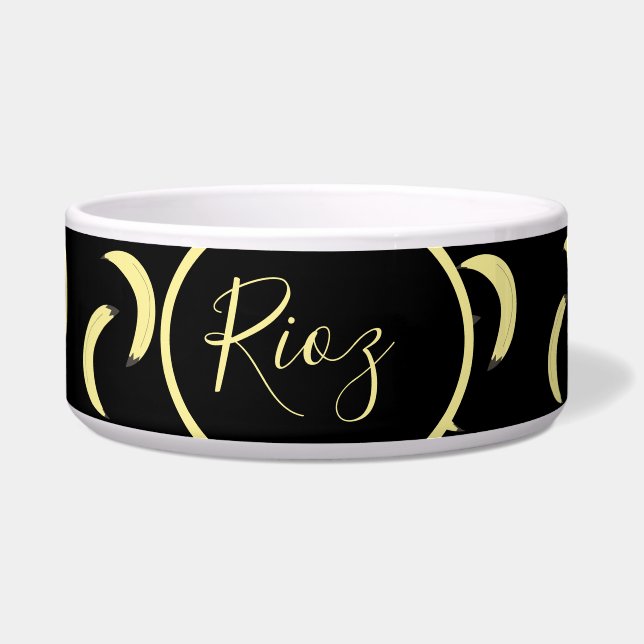 Banana Pattern Black Name   Bowl (Front)