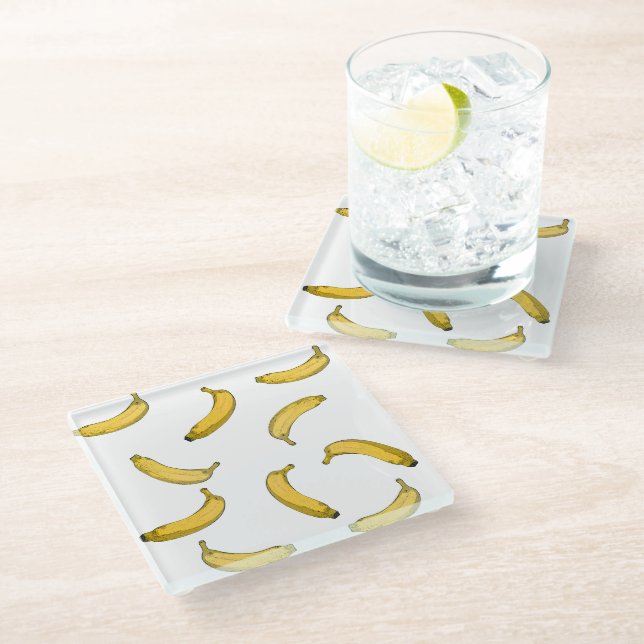 Banana Pattern Glass Coaster (Angled)