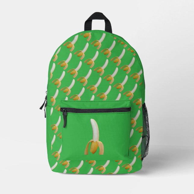 Banana Pattern Green Background Printed Backpack (Front)