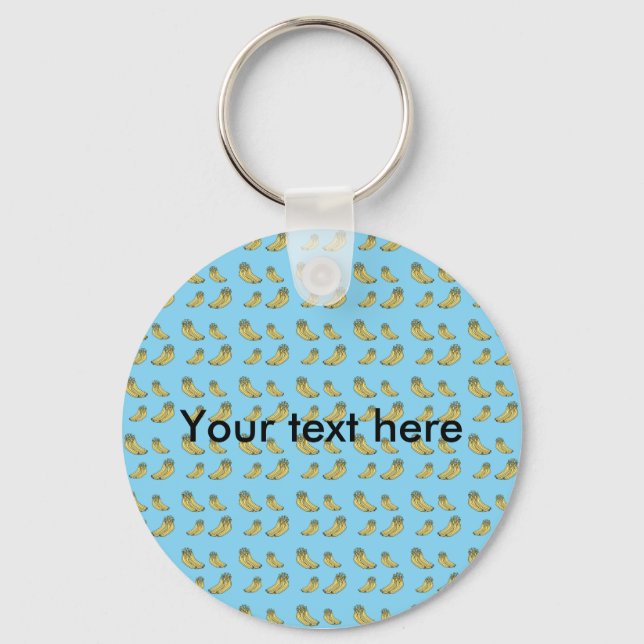 Banana pattern on blue background keychain (Front)