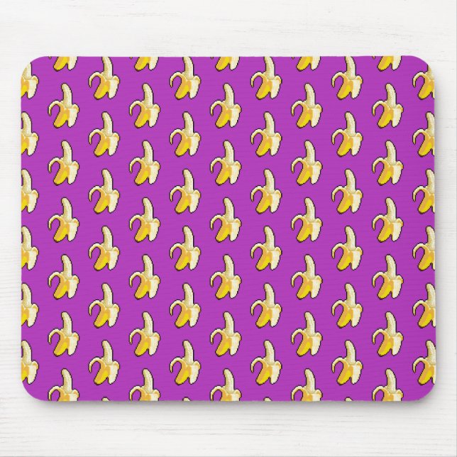 Banana Pattern Pixel Art Yellow Bananas On Purple Mouse Pad (Front)