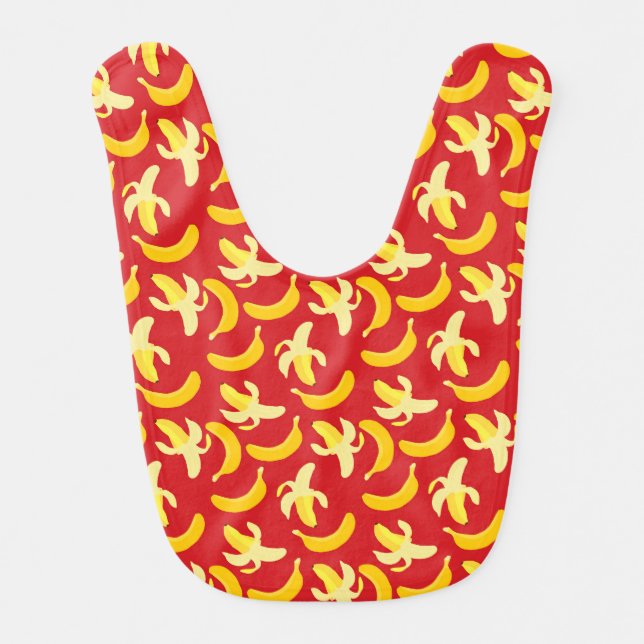 Banana pattern with red background baby bib (Front)