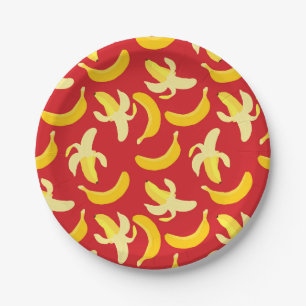 Banana pattern with red background paper plates