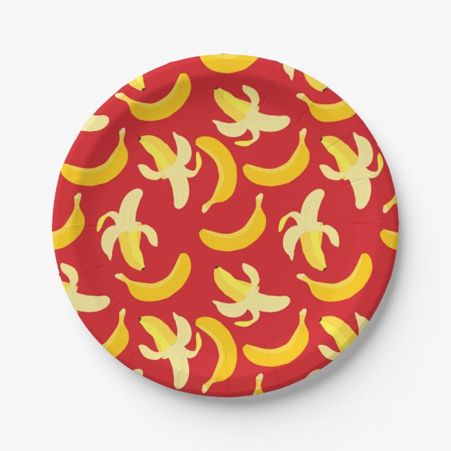 Banana pattern with red background paper plates (Front)