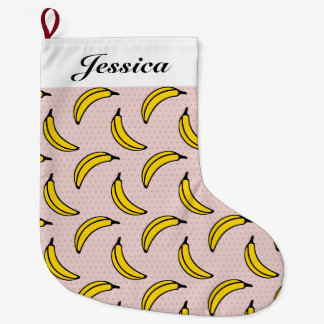 Banana Print Holiday Custom Name Large Christmas Stocking