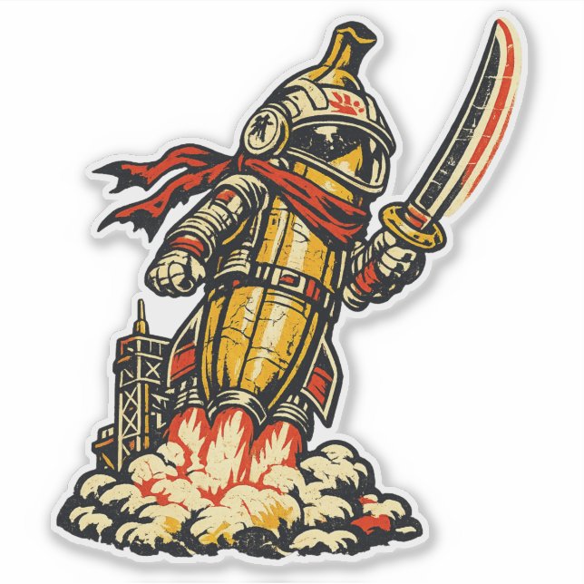Banana Rocket Ronin — Vintage Space Explorer  Sticker (Front)