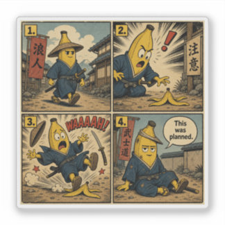 Banana Ronin Slip — Funny Bushido Comic Strip Sticker