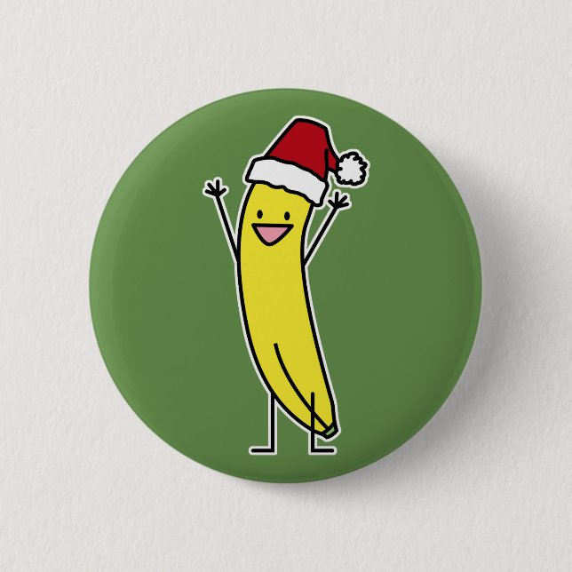 Banana Santa hat celebrating and cheering Christma Pinback Button (Front)